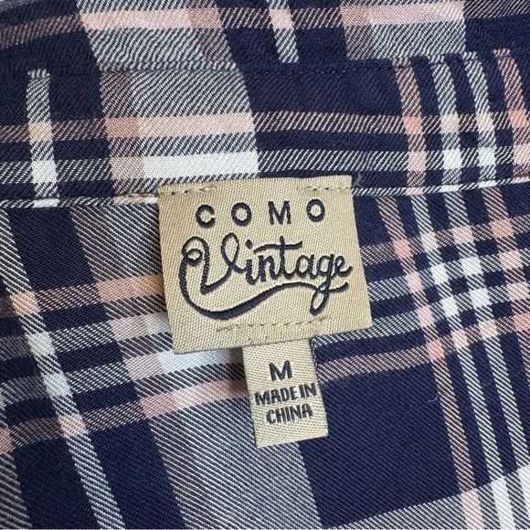 Como Vintage Navy and White Plaid Button Down Shirt Size Medium - Picture 8 of 10